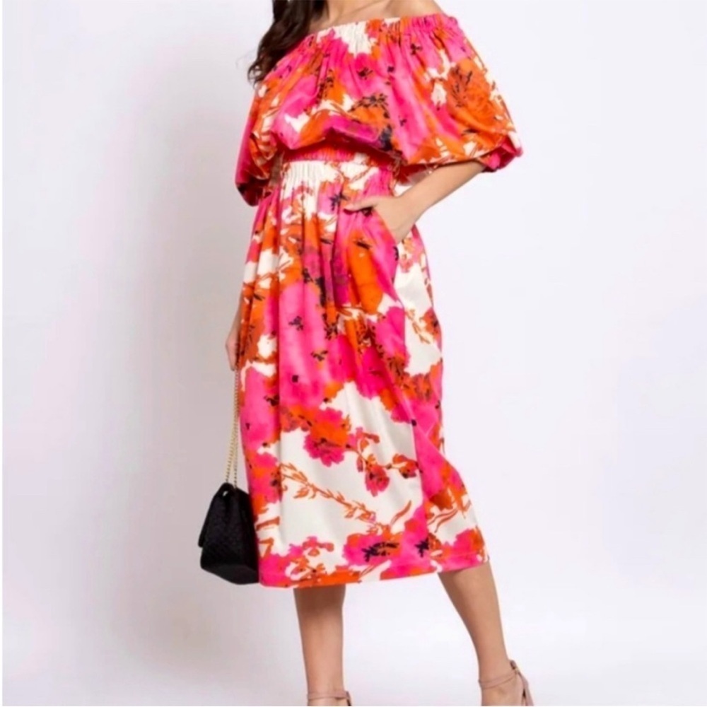 Vibrant Off-Shoulder Floral Souk+Sepia xiarichanming medium Dress luxury tie